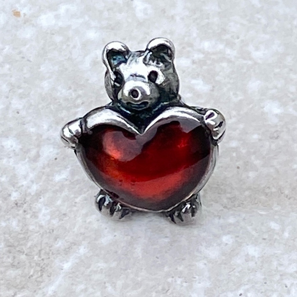 Teddy Bear heart Italian bead charm .925 Sterling Silver vintage Michael Anthony